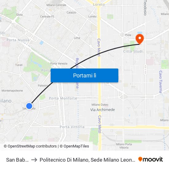 San Babila to Politecnico Di Milano, Sede Milano Leonardo map