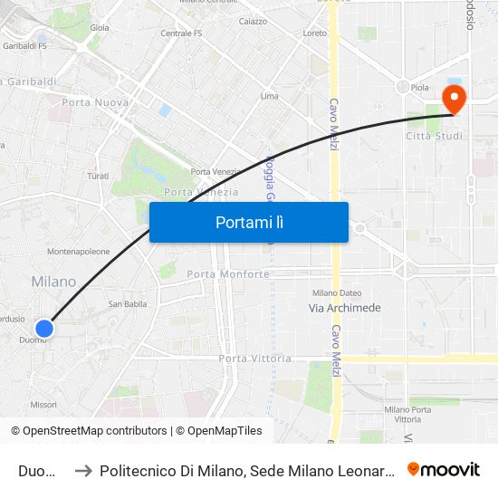 Duomo to Politecnico Di Milano, Sede Milano Leonardo map