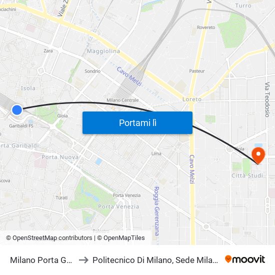 Milano Porta Garibaldi to Politecnico Di Milano, Sede Milano Leonardo map