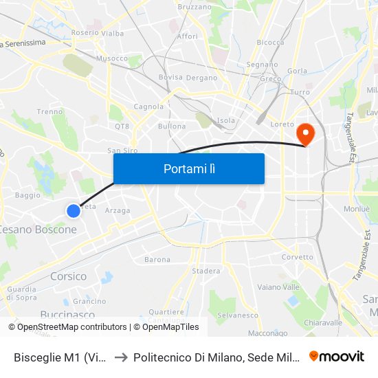 Bisceglie M1 (Via Lucca) to Politecnico Di Milano, Sede Milano Leonardo map
