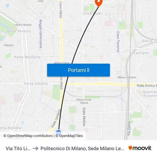 Via Tito Livio to Politecnico Di Milano, Sede Milano Leonardo map