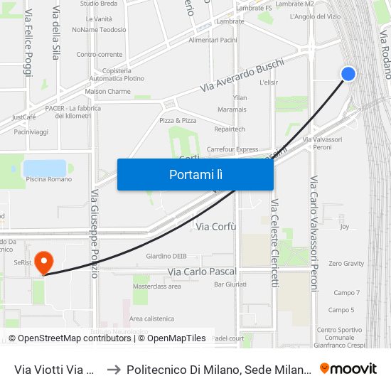 Via Viotti Via Bassini to Politecnico Di Milano, Sede Milano Leonardo map