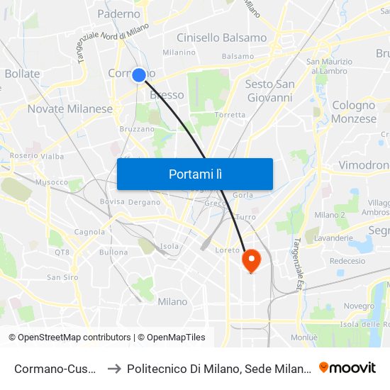 Cormano-Cusano FN to Politecnico Di Milano, Sede Milano Leonardo map