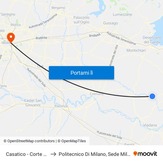 Casatico - Corte Nazarena to Politecnico Di Milano, Sede Milano Leonardo map