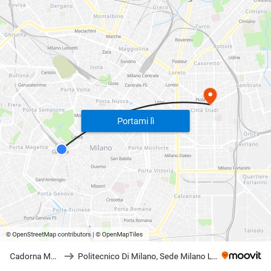 Cadorna M1 M2 to Politecnico Di Milano, Sede Milano Leonardo map