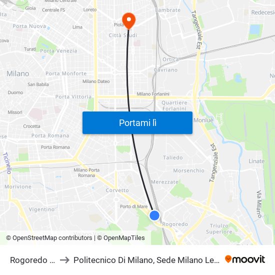 Rogoredo M3 to Politecnico Di Milano, Sede Milano Leonardo map