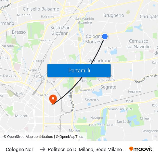 Cologno Nord M2 to Politecnico Di Milano, Sede Milano Leonardo map