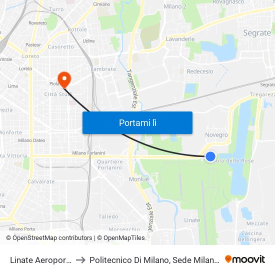 Linate Aeroporto M4 to Politecnico Di Milano, Sede Milano Leonardo map