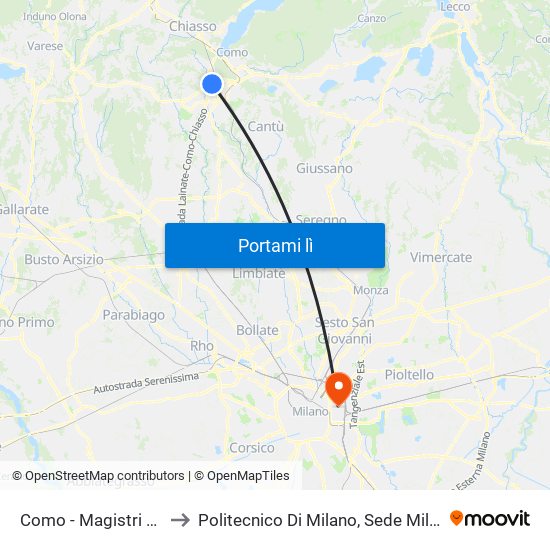 Como - Magistri Cumacini to Politecnico Di Milano, Sede Milano Leonardo map