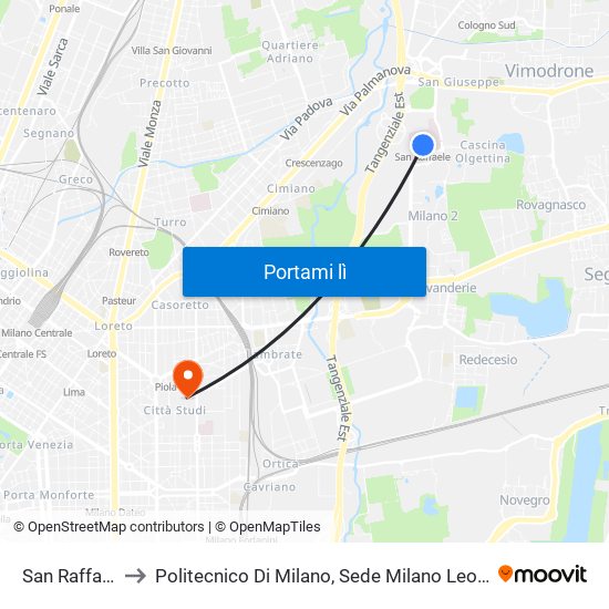 San Raffaele to Politecnico Di Milano, Sede Milano Leonardo map