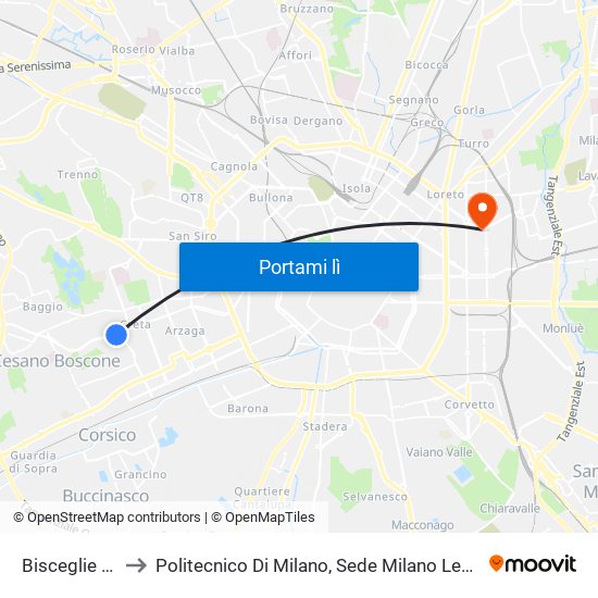 Bisceglie M1 to Politecnico Di Milano, Sede Milano Leonardo map