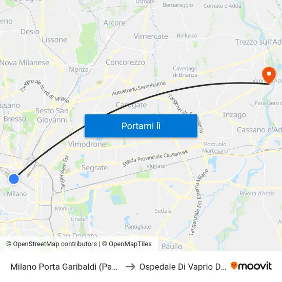 Milano Porta Garibaldi (Passante) to Ospedale Di Vaprio D'Adda map