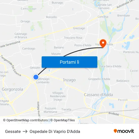 Gessate to Ospedale Di Vaprio D'Adda map