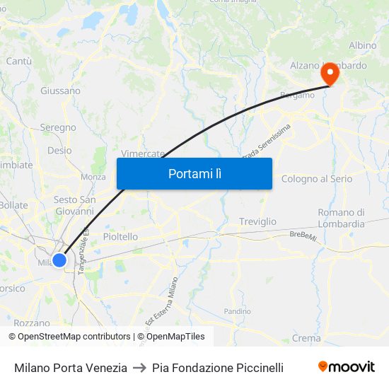 Milano Porta Venezia to Pia Fondazione Piccinelli map