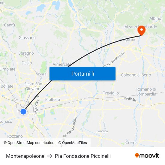 Montenapoleone to Pia Fondazione Piccinelli map