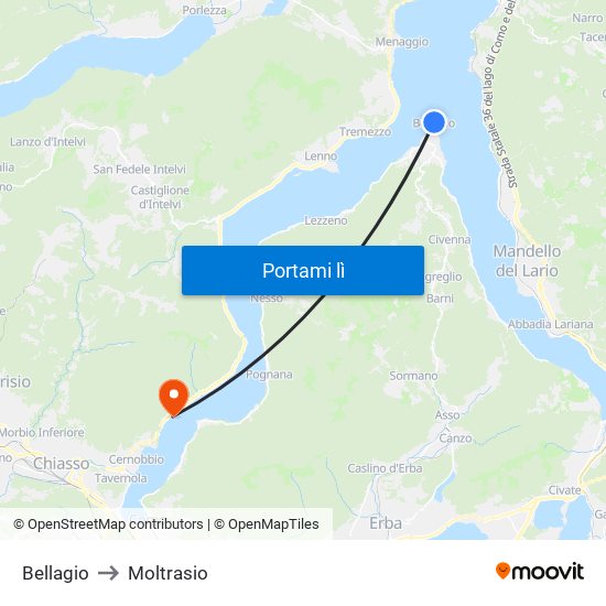 Bellagio to Moltrasio map