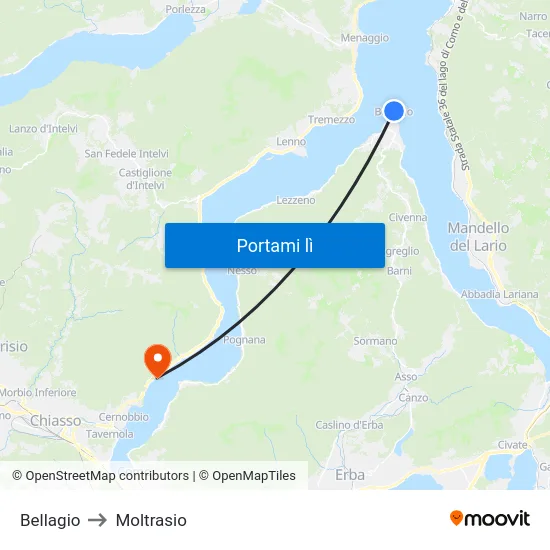 Bellagio to Moltrasio map
