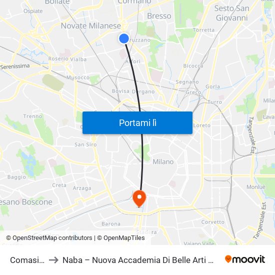 Comasina to Naba – Nuova Accademia Di Belle Arti Milano map