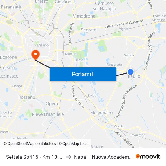 Settala Sp415 - Km 10 (Zona Commerciale) to Naba – Nuova Accademia Di Belle Arti Milano map