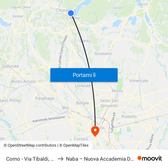 Como - Via Tibaldi, 6 (Tavernola) to Naba – Nuova Accademia Di Belle Arti Milano map
