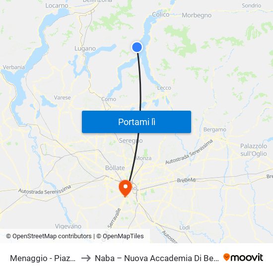 Menaggio - Piazza Roma to Naba – Nuova Accademia Di Belle Arti Milano map