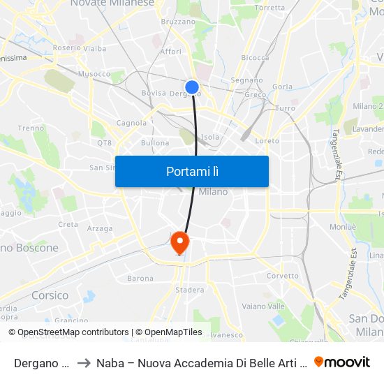 Dergano M3 to Naba – Nuova Accademia Di Belle Arti Milano map