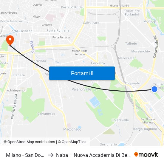 Milano - San Donato M3 to Naba – Nuova Accademia Di Belle Arti Milano map