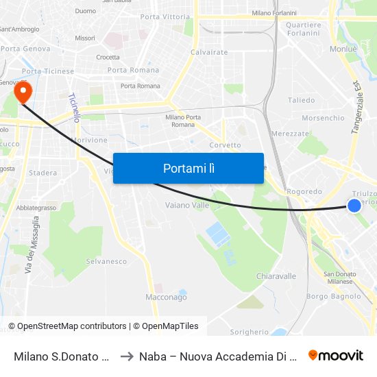 Milano S.Donato M3 - C3 S5 to Naba – Nuova Accademia Di Belle Arti Milano map