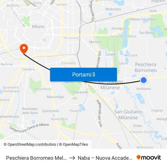 Peschiera Borromeo Melegnano/Sp415 Paullese to Naba – Nuova Accademia Di Belle Arti Milano map