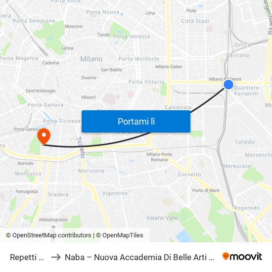 Repetti M4 to Naba – Nuova Accademia Di Belle Arti Milano map