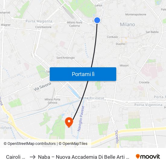 Cairoli M1 to Naba – Nuova Accademia Di Belle Arti Milano map