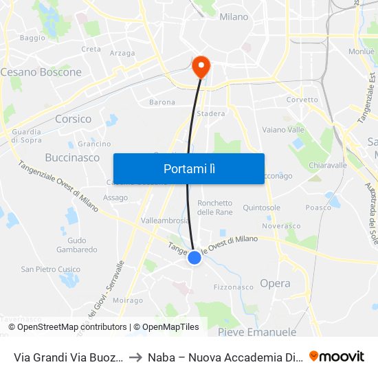 Via Grandi Via Buozzi (Rozzano) to Naba – Nuova Accademia Di Belle Arti Milano map