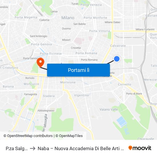 P.za Salgari to Naba – Nuova Accademia Di Belle Arti Milano map