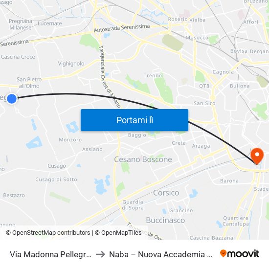 Via Madonna Pellegrina (Bareggio) to Naba – Nuova Accademia Di Belle Arti Milano map