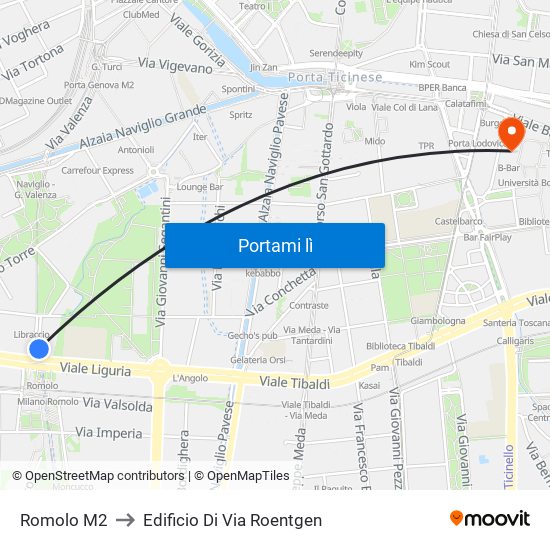 Romolo M2 to Edificio Di Via Roentgen map