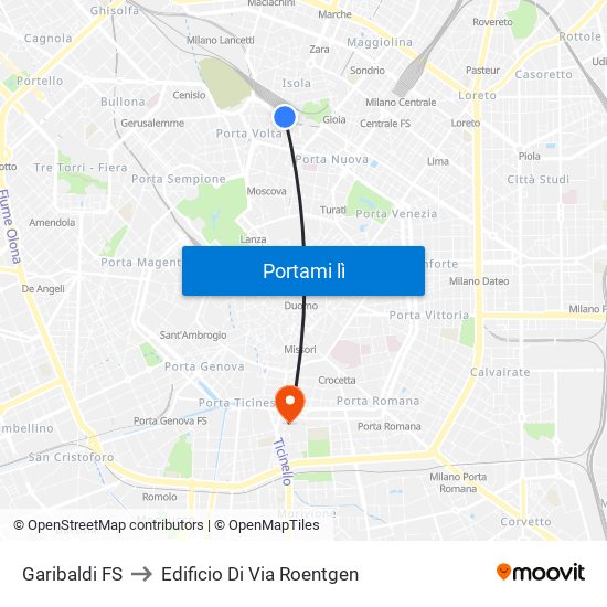 Garibaldi FS to Edificio Di Via Roentgen map