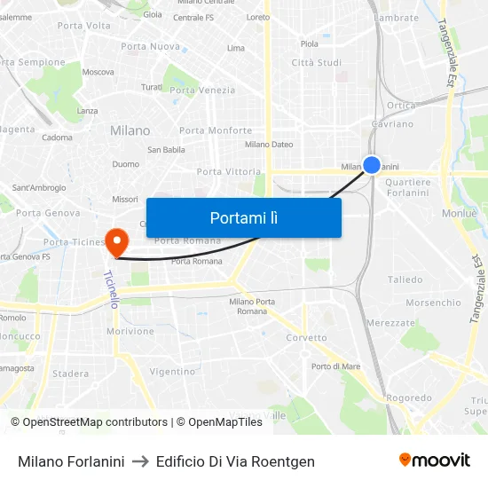 Milano Forlanini to Edificio Di Via Roentgen map