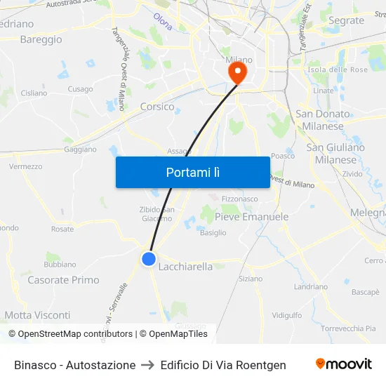 Binasco - Autostazione to Edificio Di Via Roentgen map