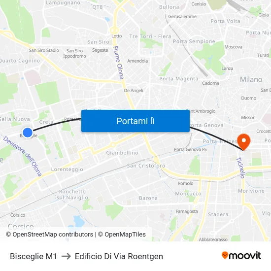 Bisceglie M1 to Edificio Di Via Roentgen map
