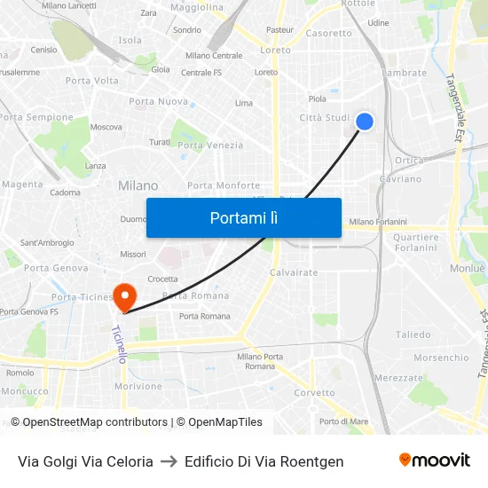 Via Golgi Via Celoria to Edificio Di Via Roentgen map