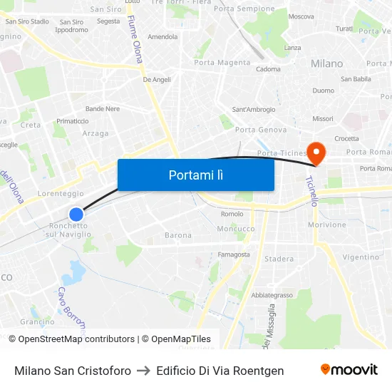 Milano San Cristoforo to Edificio Di Via Roentgen map