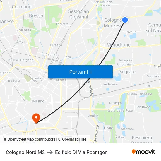 Cologno Nord M2 to Edificio Di Via Roentgen map