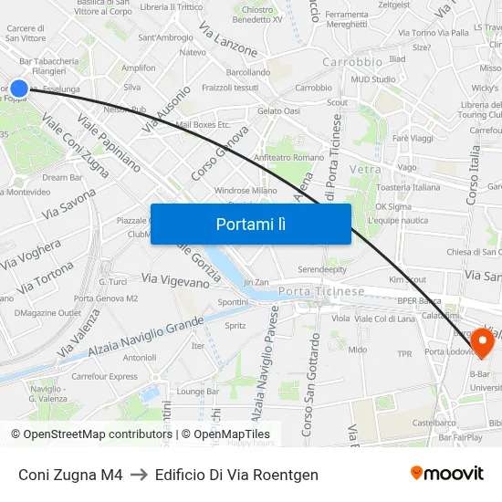 Coni Zugna M4 to Edificio Di Via Roentgen map