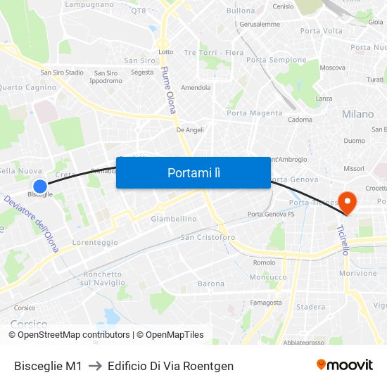 Bisceglie M1 to Edificio Di Via Roentgen map