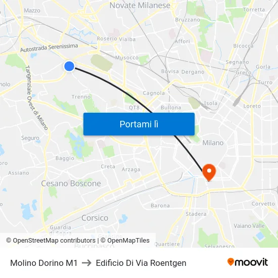 Molino Dorino M1 to Edificio Di Via Roentgen map