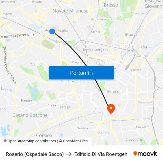 Roserio (Ospedale Sacco) to Edificio Di Via Roentgen map
