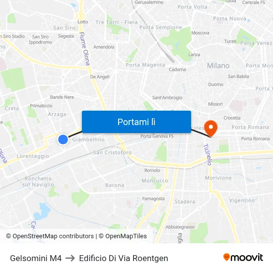 Gelsomini M4 to Edificio Di Via Roentgen map