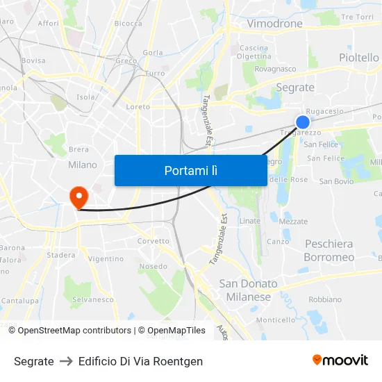 Segrate to Edificio Di Via Roentgen map