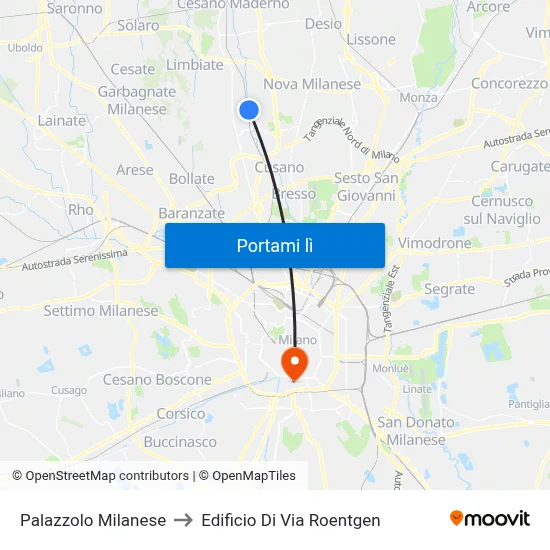 Palazzolo Milanese to Edificio Di Via Roentgen map