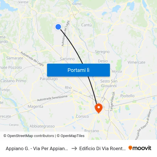 Appiano G. - Via Per Appiano, 41 to Edificio Di Via Roentgen map